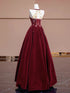 Wine Red Velvet Beaded Halter A-line Evening Dress, Wine Red Velvet Prom Dress